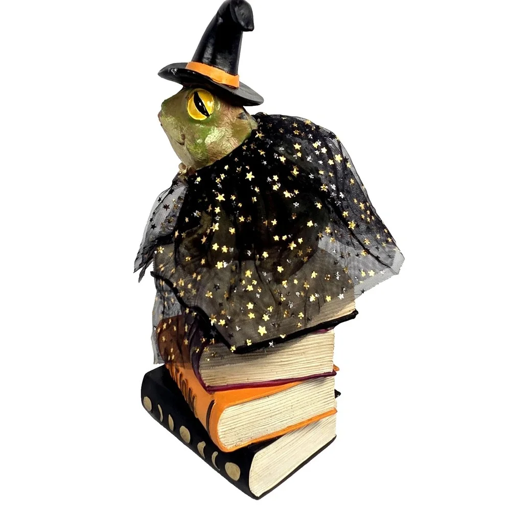 Spooky Night 11 In Frog Witch Figurine Potion Books Green Black Halloween Decor